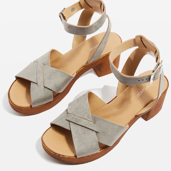 Topshop Grey Suede Wooden Block Heel Sandals - Size 7 - Worn once – Like new - Picture 3 of 11